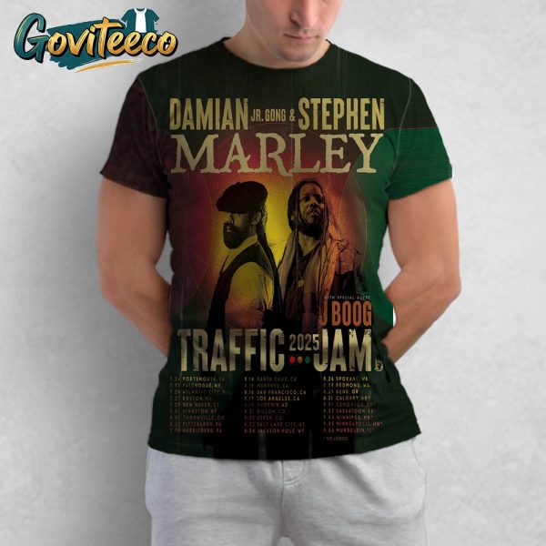 Damian Jr Gong Marley Combine Stephen Marley With Special Guest J Boog Traffic Jam Tour 2025 Schedule All Over Print T-Shirt