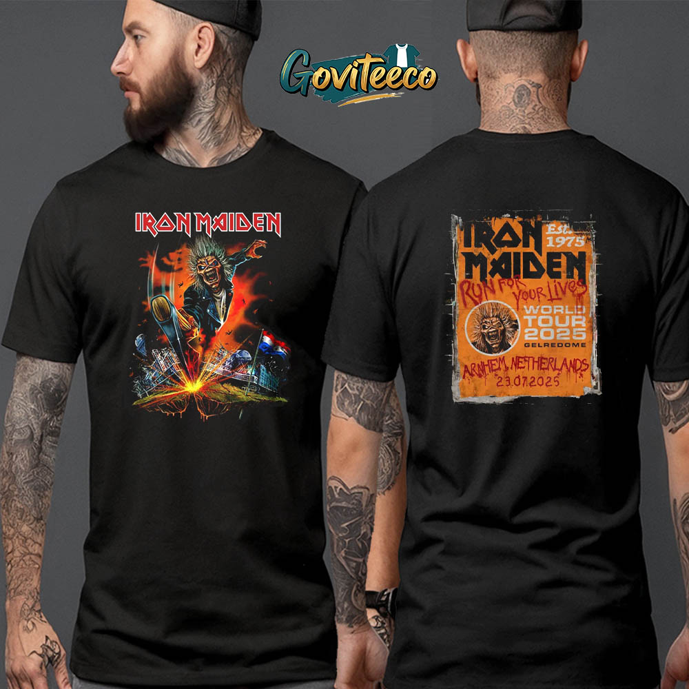 Iron Maiden Run For Your Lives Tour Arnhem Netherlands On July 23rd 2025 Two Sided T-Shirt Iron Maiden Run For Your Lives Tour Arnhem Netherlands On July 23rd 2025 Two Sided T-Shirt