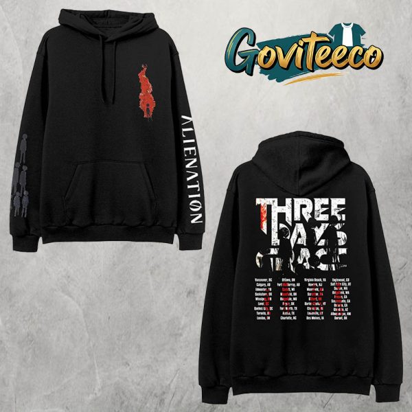 Three Day Grace Alienation 2025 Tour Album Graphic Schedule Cities List Two Sided All Over Print Hoodie Shirt